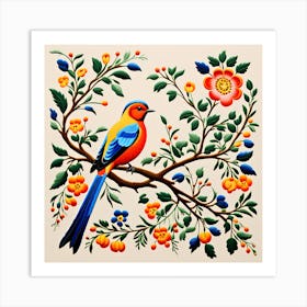Hungarian Kalocsa Embroidery, Bird On a Branch, folk art, 159 Art Print