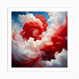 Abstract Motion Painting Of Red And White Clouds Swirling Together Surreal Dynamics Of Color Inter Art Print