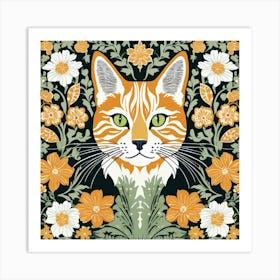 morris Cat With Flowers 2 Art Print