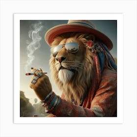 Lion Smoking Weed 1 Art Print