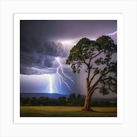 Lightning Over A Tree 1 Art Print