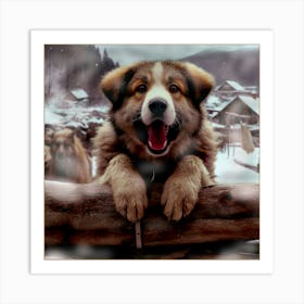 Dog In The Snow Art Print