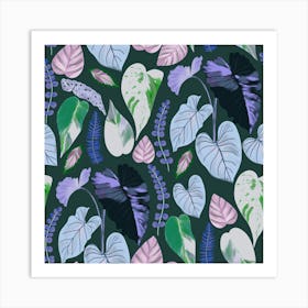 Tropical Leaves Blue Art Print