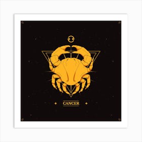 Cancer Zodiac Sign,Golden Touch: Hand-Drawn Cancer Zodiac Logo Art Print