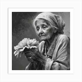 Old Woman Holding Flower 1 Art Print