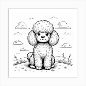 Line Art poodle dog 2 Art Print