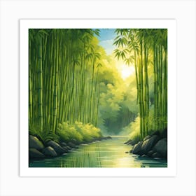 A Stream In A Bamboo Forest At Sun Rise Square Composition 60 Art Print