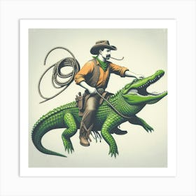 Cowboy Riding Alligator Art Print