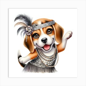 Beagle In Flapper Dress 1 Art Print