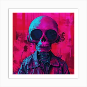 Skeleton With Headphones Art Print