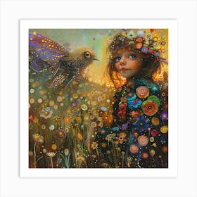 Girl And A Bird 1 Art Print