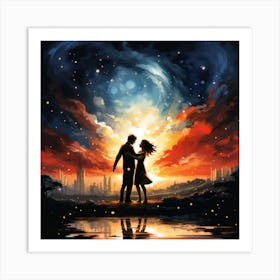 Couple Kissing Under A Beautiful Sky Art Print