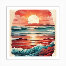 Sunset Over The Ocean 1 Art Print