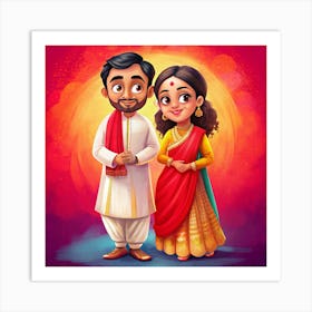 An Indian Couple Dressed In Traditional Wedding Attire Art Print