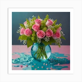 Pink Roses In A Vase Art Print