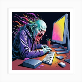 Zombie On A Computer Art Print