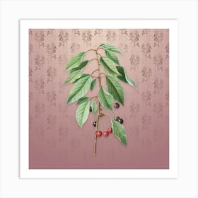 Vintage Wild Cherry Botanical on Dusty Pink Pattern n.0385 Art Print