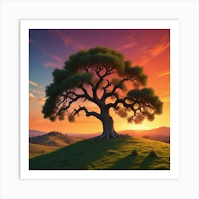 Tree At Sunset Art Print