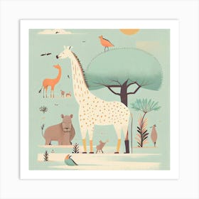 Giraffes And Birds 1 Art Print