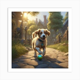 Puppy Playing With A Ball Art Print