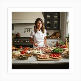 A Candid Glimpse Into A Young Woman Chefs Life At Home As She Gracefully Prepares An Authentic Ita (3) Art Print