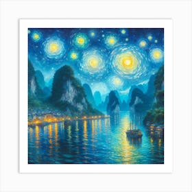 Starry Night In Ha Long Bay V3 Art Print