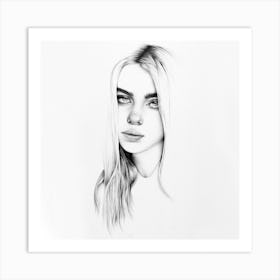 Billie Eilish Minimal Pencil Portrait Black and White Art Print