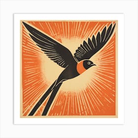 Retro Bird Lithograph Barn Swallow 2 Art Print