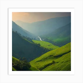 Sunrise Over Tea Fields In Sri Lanka Art Print