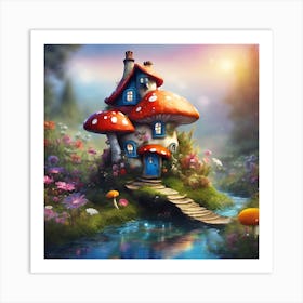 Toadstool House by the River Art Print