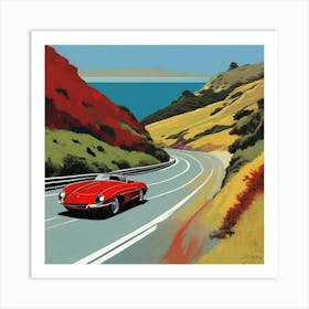 Red Sports Car On The Road Art Print