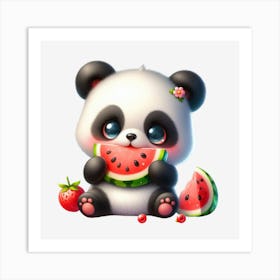 Panda Bear Eating Watermelon 1 Art Print