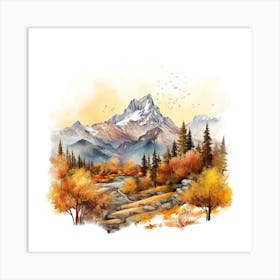 Autumn Landscape Watercolor Painting 6 Art Print