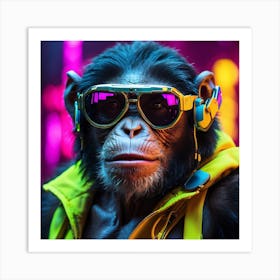 chimpanzee in a neon cyberpunk Art Print