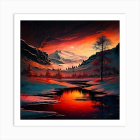 Sunset Over A Mountain Art Print