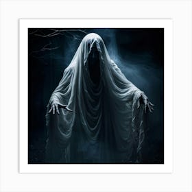 Ghostly Figure Draped In A Shroud Like Veil Hands Reaching Out As If For Help Eyes Wide With Blind (5) Art Print