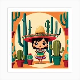 Mexican Girl With Cactus 4 Art Print