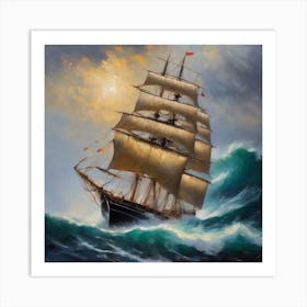 Sailing Ship In Rough Seas Art Print