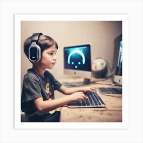 Young Boy Playing Computer Game 1 Art Print