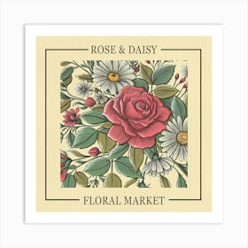 Rose & Daisy Floral Garden Art Print