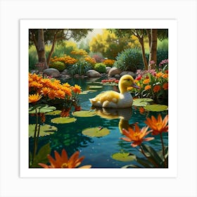 Duck In A Pond 1 Art Print