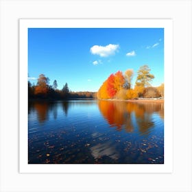 Autumn Leaves In A Lake Art Print