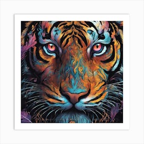 Mesmerizing Tiger With Luminous Eyes On A Profound Black Background 2 Art Print