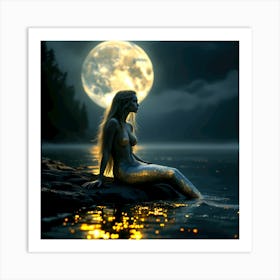 Mermaid In The Moonlight Art Print