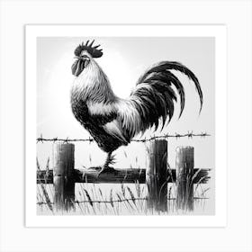 Rooster On Fence Art Print