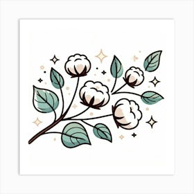 Cotton Flower branch, Vector art 4 Art Print