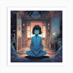 Manga Girl Sitting In A Room Art Print