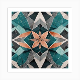 Firefly Beautiful Modern Detailed Floral Indian Mosaic Mandala Pattern In Neutral Gray, Teal, Charco (2) Art Print