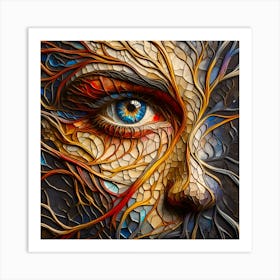 Portrait Of A Woman's Eye In Closeup - An Embossed Abstract Artwork in Multi Colors with Veins-Like Texture Effect All Over The Face Art Print