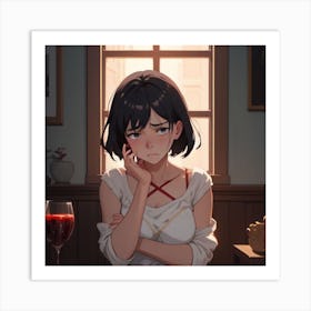 Anime Girl With A Glass Of Wine Art Print